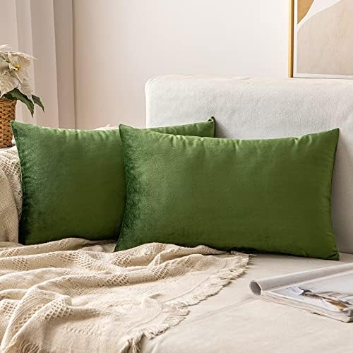 MIULEE 12x20 Inch Lumbar Velvet Throw Pillow Covers Moss Green by MIULEE