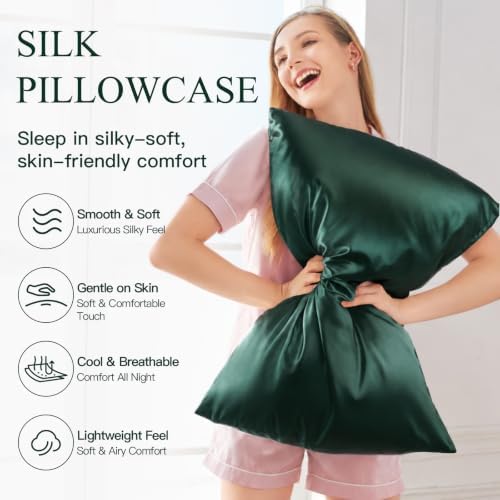 Mulberry Silk Pillow Cases for Hair and Skin, Dark Green - Image 2
