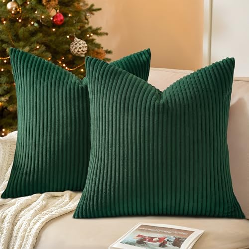 Mecatny Soft Corduroy Throw Pillow Covers 20x20 Set of 2 Christmas Green by Mecatny