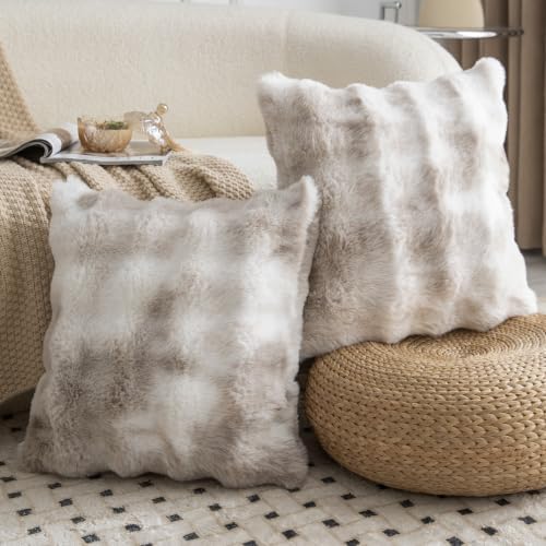 MADIZZ Pack of 2 Thick Plush Faux Wool Throw Pillow Covers Soft Boho Throw - Image 2