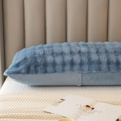 JAUXIO Fluffy Faux Fur Body Pillow Cover, Luxury Bubble Waffle Carved Plush - Image 5