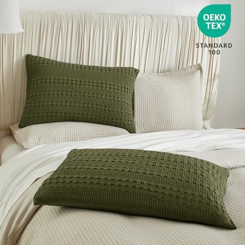PHF 100% Cotton Waffle Pillow Shams Standard Size, 2 Pack 20" x 26" Soft - Image 6