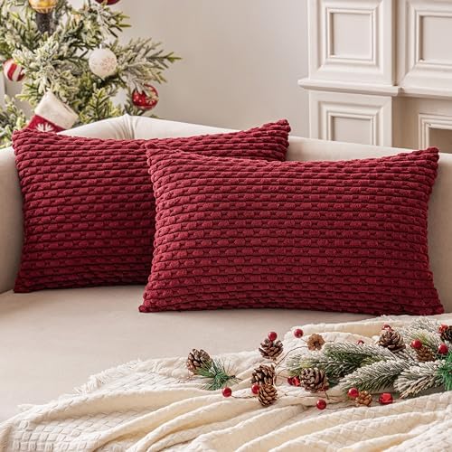 MIULEE Christmas Lumbar Decorative Throw Pillow Covers 12x20 Burgundy by MIULEE