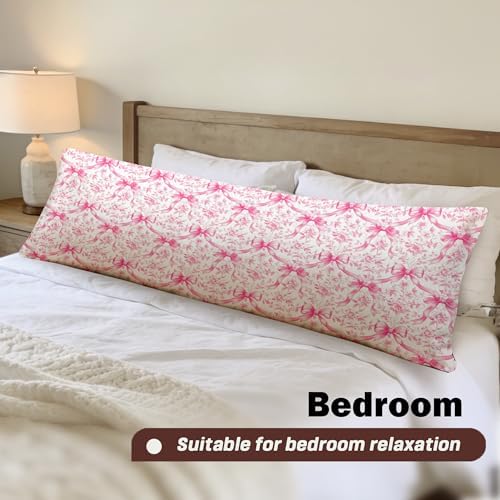 Coquette Pink Bow Floral 20x54 Body Pillow Cover, Preppy Girly Room Decor - Image 4