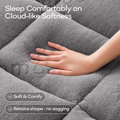 OLANLY Full Bamboo Viscose Cooling Mattress Topper, Light Gray - Image 2