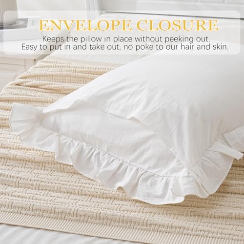 26"x26"Vintage Off White Ruffle Euro Shams Shabby Farmhouse Pillow Cover - Image 5