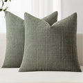 MIULEE Linen Plaid Pillow Covers Decorative Euro 24x24 Olive Green by MIULEE