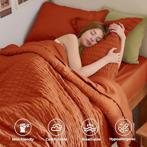 HYMOKEGE Burnt Orange Twin XL Comforter Set Seersucker 5 Pieces, All Season - Image 2