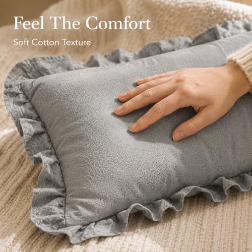 JoraLion Ruffled Throw Pillow Cover 12x20 Solid Light Gray - Image 6