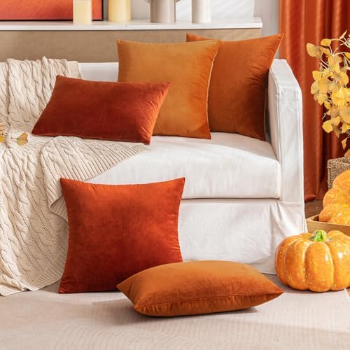 MIULEE 12x20 Inch Lumbar Velvet Fall Throw Pillow Covers Burnt Orange - Image 6