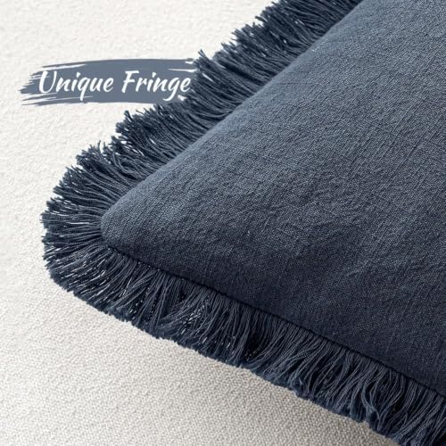 MIULEE Linen Fringe Decorative Euro Throw Pillow Covers Indigo Blue 22x22 - Image 3