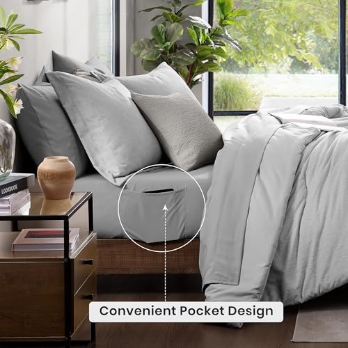 Monbix King Comforter Set 7 Pieces Light Grey Cationic Dyeing Bed in a Bag - Image 4