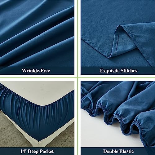 ILAVANDE Navy Blue King Sheets Set 6 Piece, Hotel Luxury Super Soft 1800 Series - Image 5
