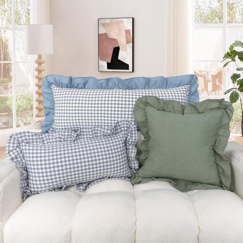 JoraLion Ruffled Throw Pillow Cover 12x20 Solid Green - Image 2