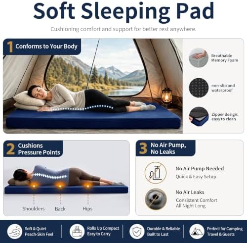 CYMULA Memory Foam Camping Mattress Pad, Sleeping Pad - Image 2