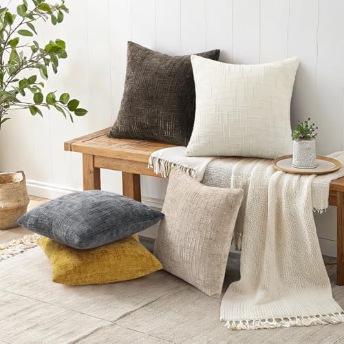 decorUhome Textured Chenille Throw Pillow Covers 24x24 Set of 2 Yellow - Image 6