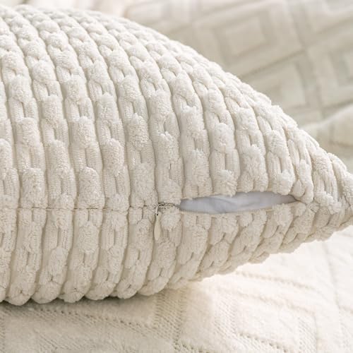 Set of 4 Navy White Taupe Decorative Throw Pillow Covers 12x20 Inch Corduroy - Image 4