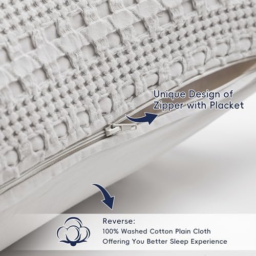 PHF Cotton Waffle Weave Pillow Covers 24" x 24", Light Grey, No Insert - Image 4