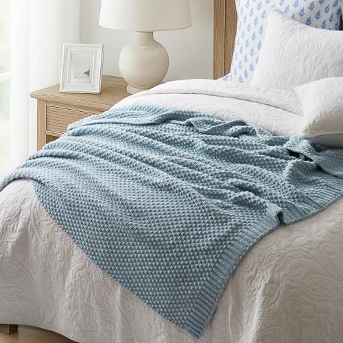 EVERGRACEHOME Chunky Chenille Knit Throw Blanket, 60 x 80, Chambray Blue - Image 5