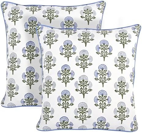 Ridhi Block Print Mughal Buta Blue Pillow Cover 24" x 24" Decorative Couch - Image 2