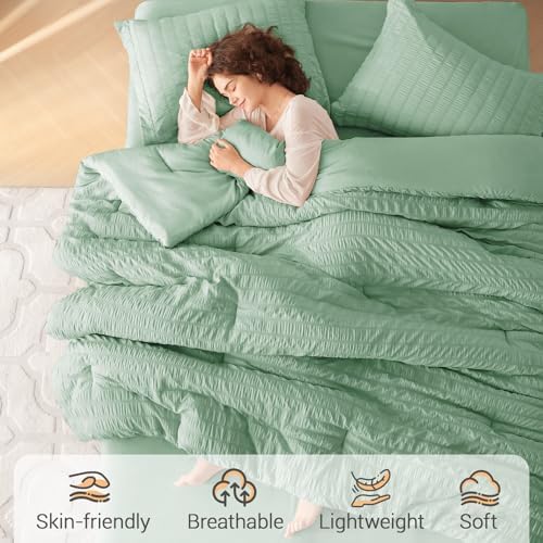 MUXHOMO 7 Pieces Full Comforter Set, Seersucker Bed in a Bag Full Size - Image 2