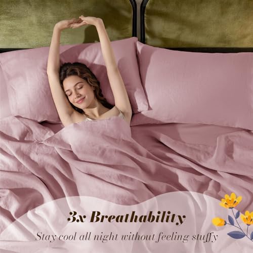 SONORO KATE 100% French Linen Queen Size Sheets Set, Natural Flax Bedding - Image 3