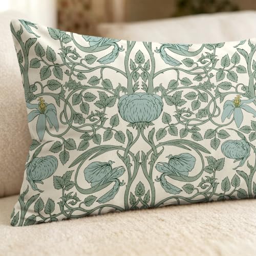 Vintage Art Deco Nouveau Green Floral 14x36 Long Lumbar Pillow Cover - Image 5