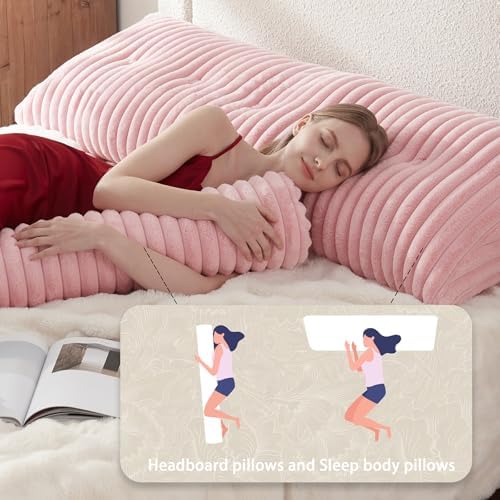 Headboard Pillow + A Long Neck Roll Pillow Body Pillow，Faux Fur Headboard Wedge - Image 4