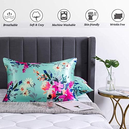 Floral Printed Satin Pillowcase, Standard Cooling Pillow Case Set of 2 - Image 2