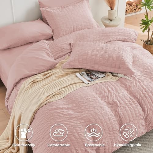 HYMOKEGE Rose Gold Oversized King Comforter Set Seersucker 7 Pieces, All Season - Image 3