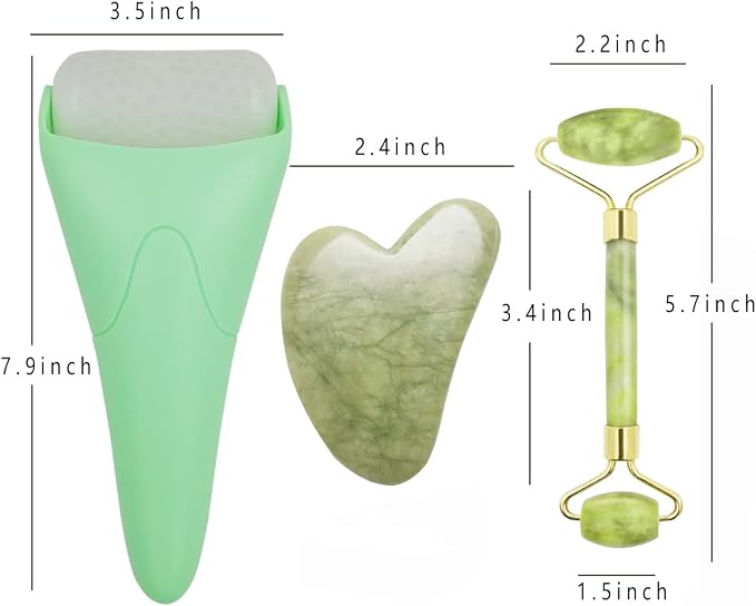Chikoni 3 in 1 Ficial Face Ice Jade Roller and Gua Sha Tool, Natural Real Jade - Image 6