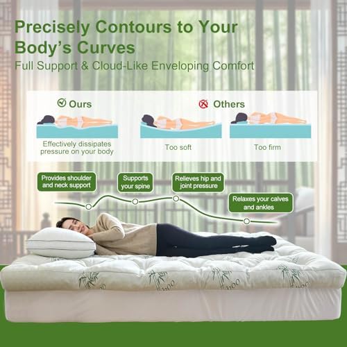 Whatsbedding Memory Foam Mattress Topper, 5 Inches Bamboo Viscose Fabric - Image 6