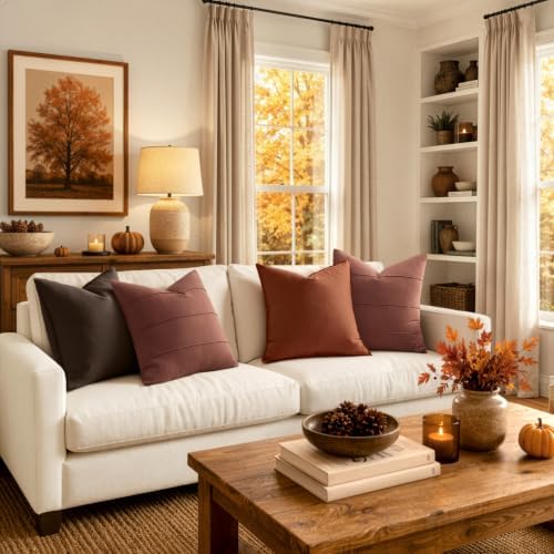 MIULEE Euro Sham Fall Linen Throw Pillow Covers 26x26 Autumn Glaze Striped - Image 4
