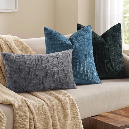 decorUhome Textured Chenille Throw Pillow Covers 20x20 Set of 2 Navy Blue - Image 4