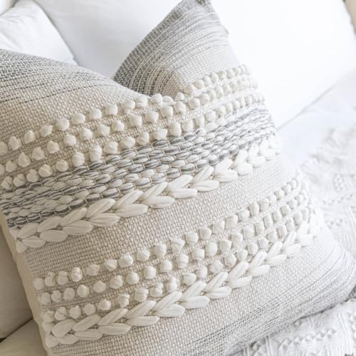 BlissBlush Gray Decorative Throw Pillow Cover 22X22, Boho Accent Pillow - Image 7