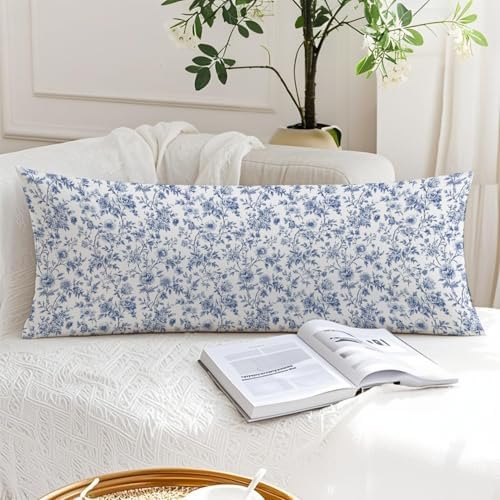 Vintage Chinoiserie Blue Floral 20x54 Body Pillow Cover, Grandmillennial Flower - Image 6