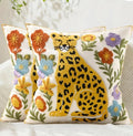 Animal Embroidered Throw Pillow Covers 18x18 Inch, Leopard Floral by Kokaaee
