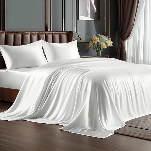 BEDELITE Satin Sheets Queen Size Bed Set, 4 Pieces by BEDELITE