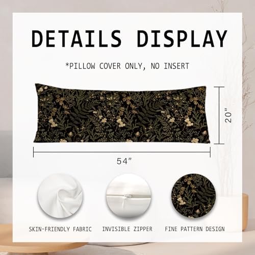 Moody Floral Botanical 20x54 Body Pillow Cover, Dark Aesthetic Room Decor - Image 2