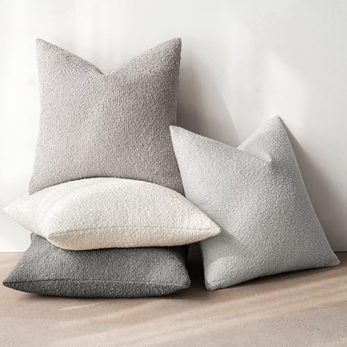 MIULEE Decorative Boucle Throw Pillow Covers 20x20 Inch Grey Set of 4 - Image 4