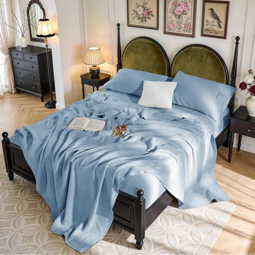 SONORO KATE 100% French Linen Cal King Size Sheets Set, Natural Flax Bedding by SONOROKATE