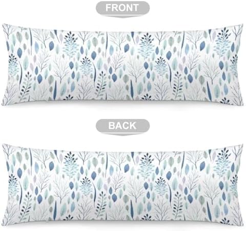 Eucalyptus Leaf Body Pillow Cover White and Blue Long Pillow Case - Image 5