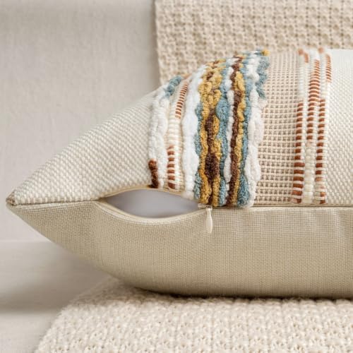 ANRODUO Decorative Boho Pillow Covers Orange White 20x20 Inch Pack of 2 - Image 5