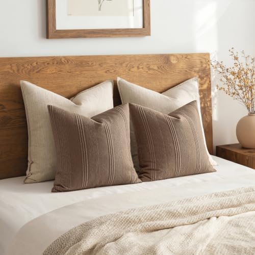 MIULEE Decorative Striped Throw Pillow Covers 18x18 Inch Coco Brown 2 Pack - Image 6