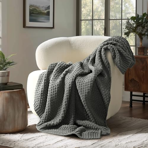 EVERGRACEHOME Chunky Chenille Knit Throw Blanket, 50 x 60, Charcoal Gray by EVERGRACE