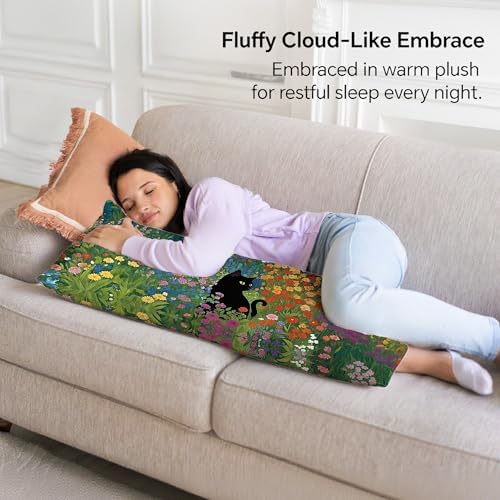 Floral Black Cat 20x54 Body Pillow Cover, Cats Lovers Lady Gifts, Cat Mom - Image 4