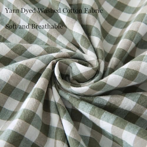 Silnuo Sage Green/White Plaid Ruffled Queen Size Pillow Shams Set of 2 - Image 6