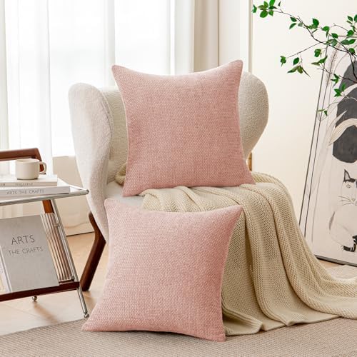 a moment Pink Chenille Throw Pillow Covers 22x22 Inch Pack of 2 Modern - Image 2