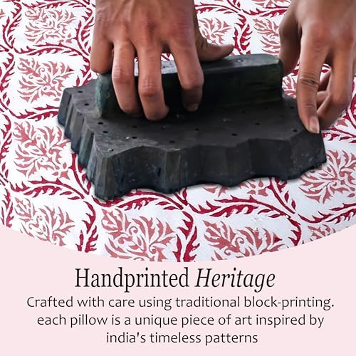 CPC Blush Rose Hand Block Print 100% Cotton Ruffle Throw Pillow Cover 18x18 inch - Image 5