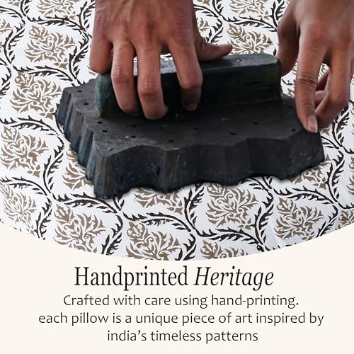 CPC Sandstone Regal Hand Block Print 100% Cotton Ruffle Throw Pillow Cover - Image 3